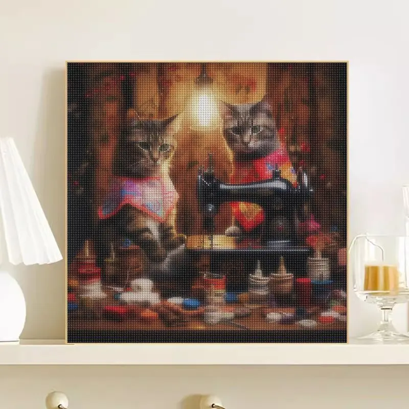 CHENISTORY 5D Diamond Painting Cats and Sewing Machines Full Square Rhinestone Diamond Embroidery Mosaic Cross Stitch Home Decor