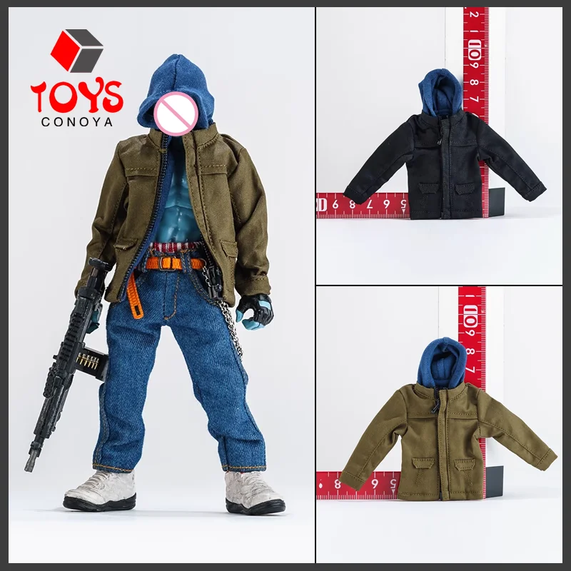 

1/12 Scale Fake Two Pieces Hoodie Long Sleeve Zipper Coat Clothes Model Fit 6" Male Solider Action Figure Body Dolls