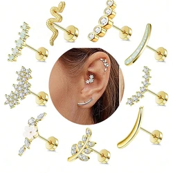 1pc  Flatback Stainless Steel Stud Earrings For Women Heart Screw Back Earrings Cartilage Earrings Sleep Hypoallergenic Earrings