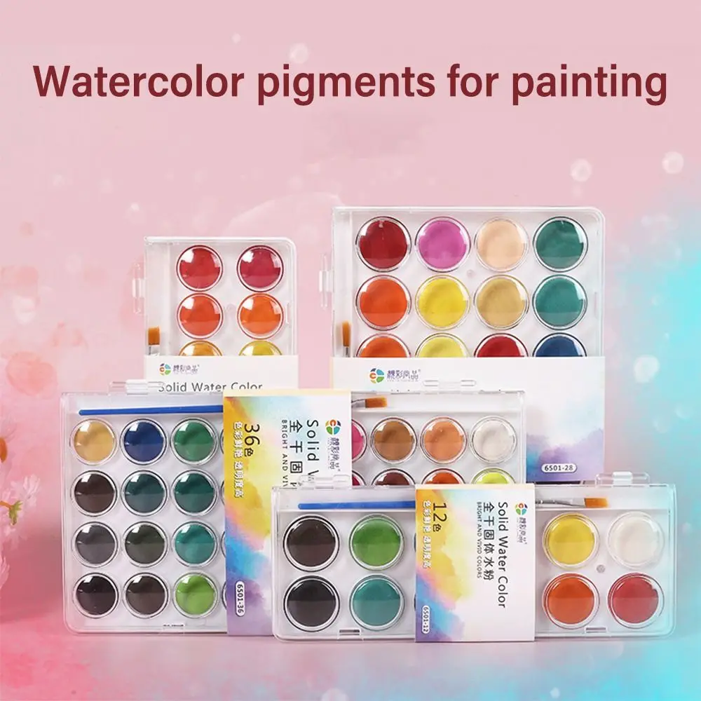 with Water Brush Pen Watercolor Paint Set Solid Plastic Box Watercolor Pigment 8/12/18/28/36/48 Oil Painting Kit Art Supplie