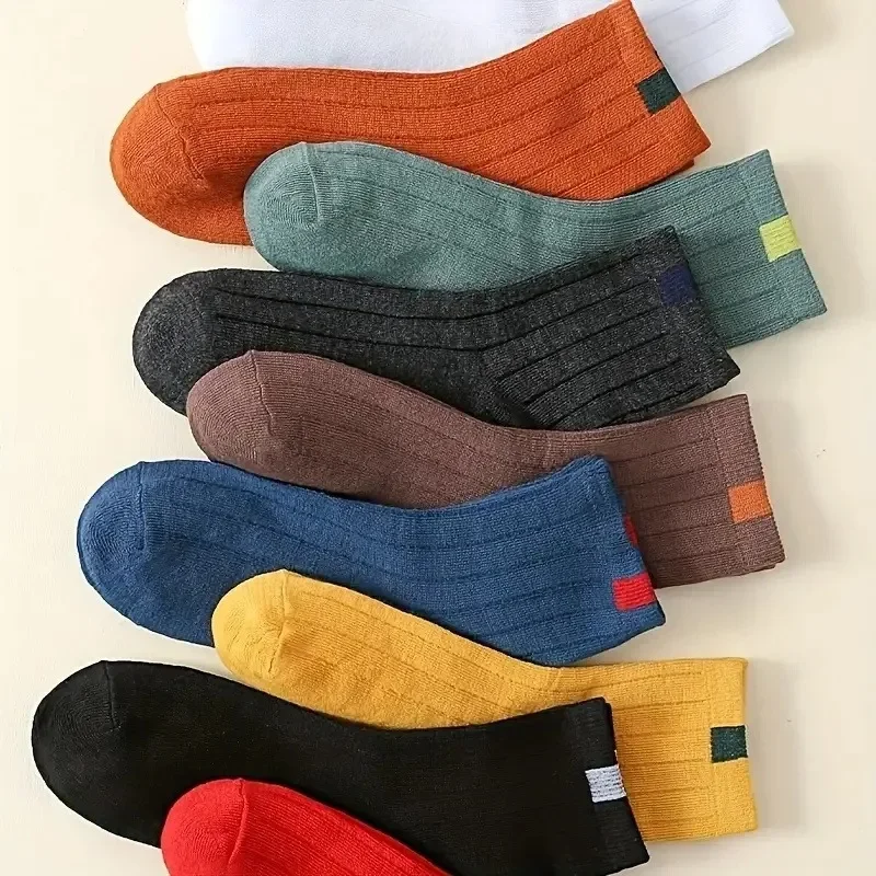 MuqiNush 10 Pairs Men Women Winter Warm Sports Solid Color Striped Socks, Cycling Hiking Running Workout Black White Ankle Socks