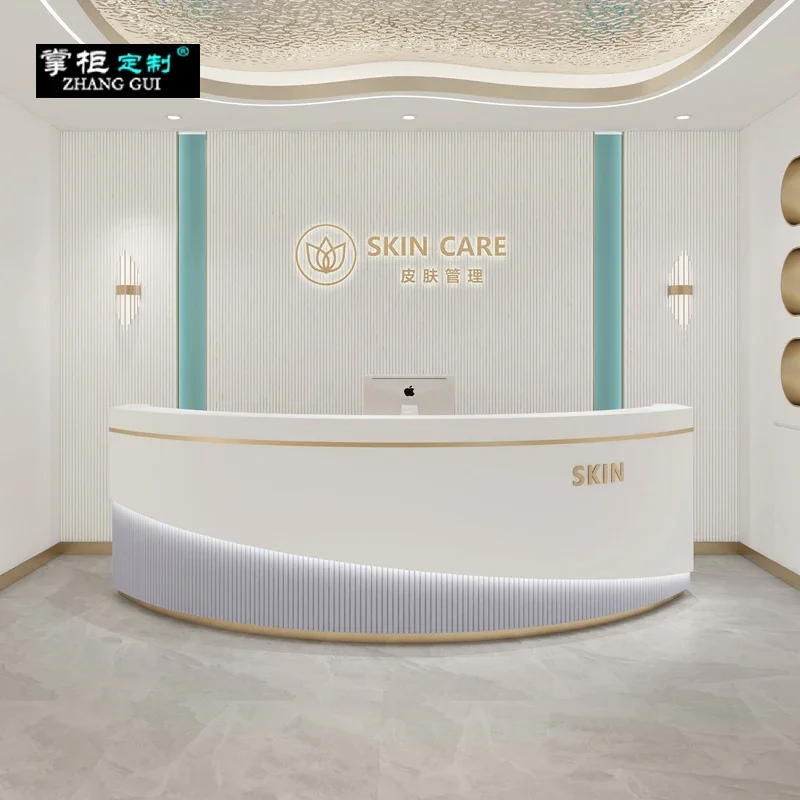 Office Luxury Reception Desk Customized Modern Cabinet White Beauty Salon Bar Counter Comptoir De Caisse Luxury Furniture