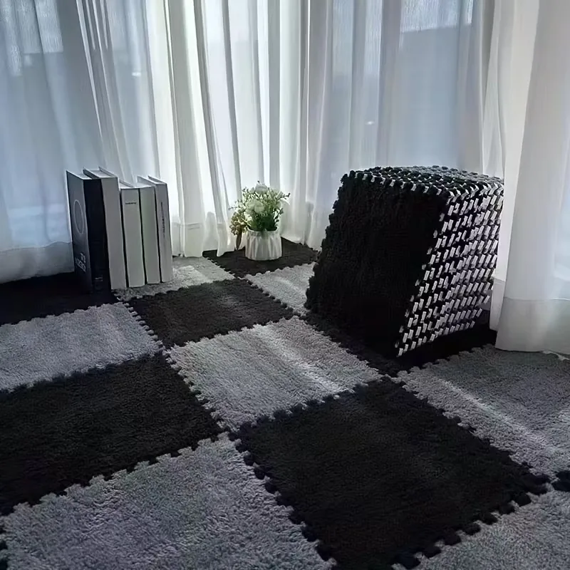 

16- шт. переплетенный пушистый напольный коврик, мягкий длинный ворсовый коврик-головоломка, нескользящий и моющийся, подходит для гостиной, спальни