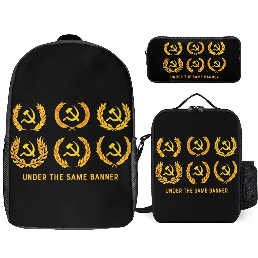 Conjunto de 3 em 1 com bandeira e bandeira da comunhão, mochila, lancheira, estojo durável, engraçado, para viagens, 3 em 1, 17 polegadas