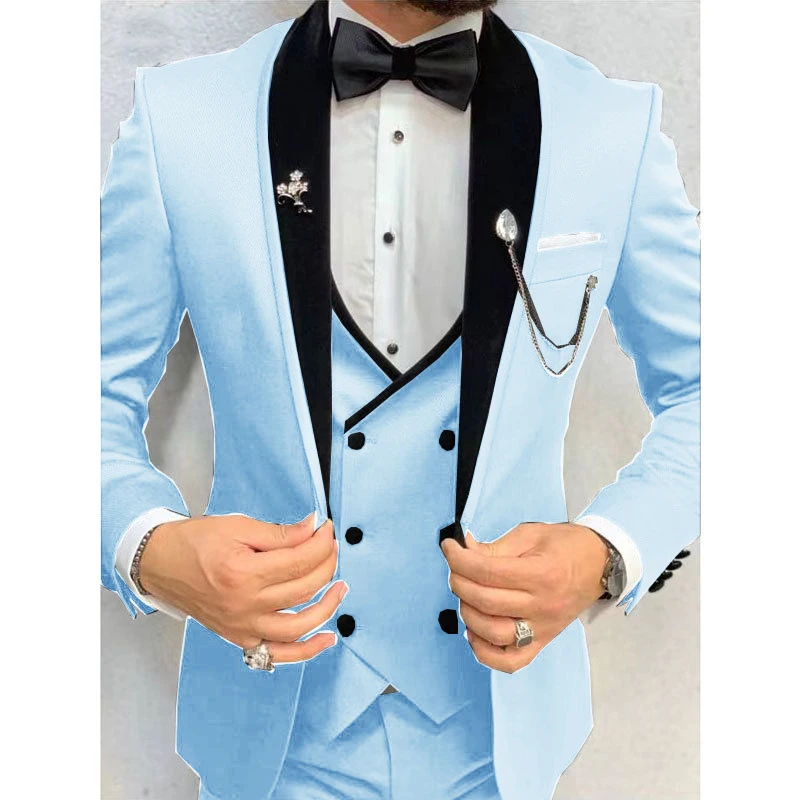 3 Pieces New White Men\'s Suit 2024 Shawl Lapel Slim Fit Groomsmen Tuxedos Groom Tailor Made Terno Masculino (Blazer+Pants+Vest)