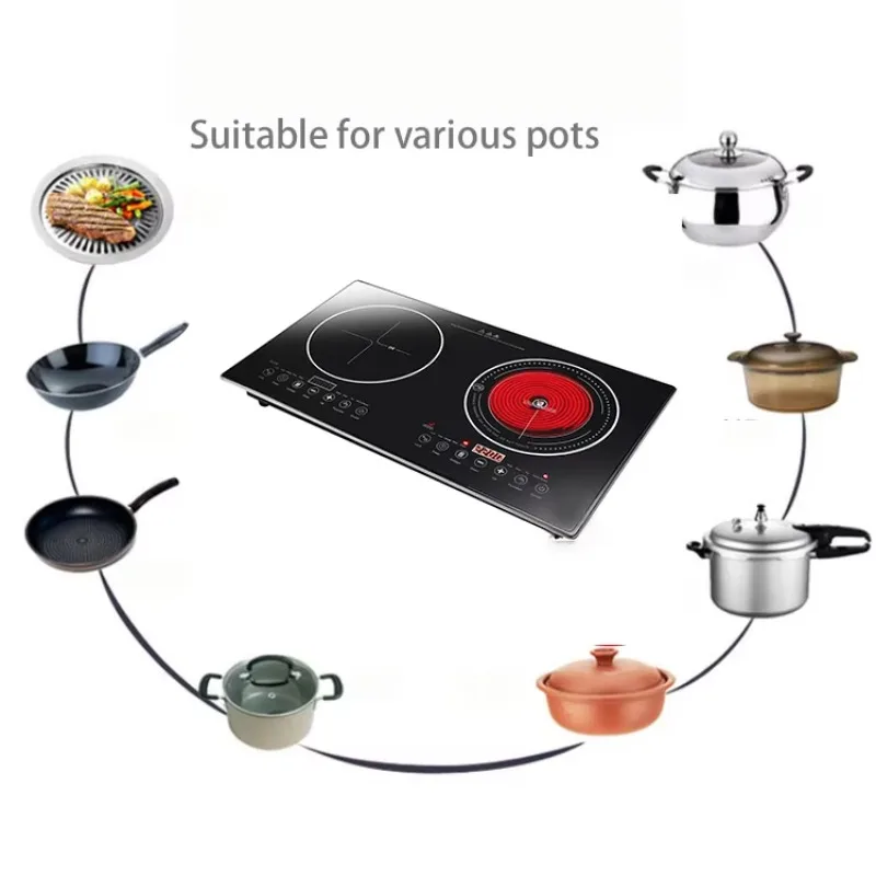 موقد حثي بلوحة مزدوجة الشعلة 4400 وات مدمج في طباخ التعريفي الكهربائي #6