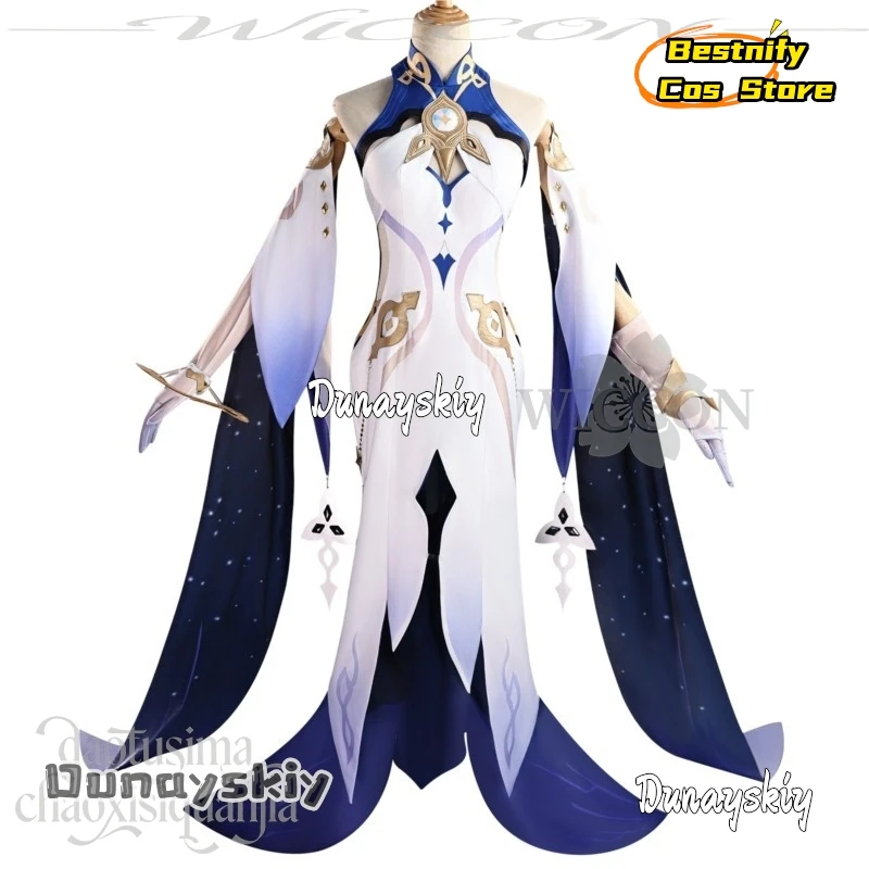 

Bestnify Cos@Anime Genshin Impact Cosplay Istaroth Costume Goddess Vintage Long Dress White Blue Gorgeous Lolita Halloween