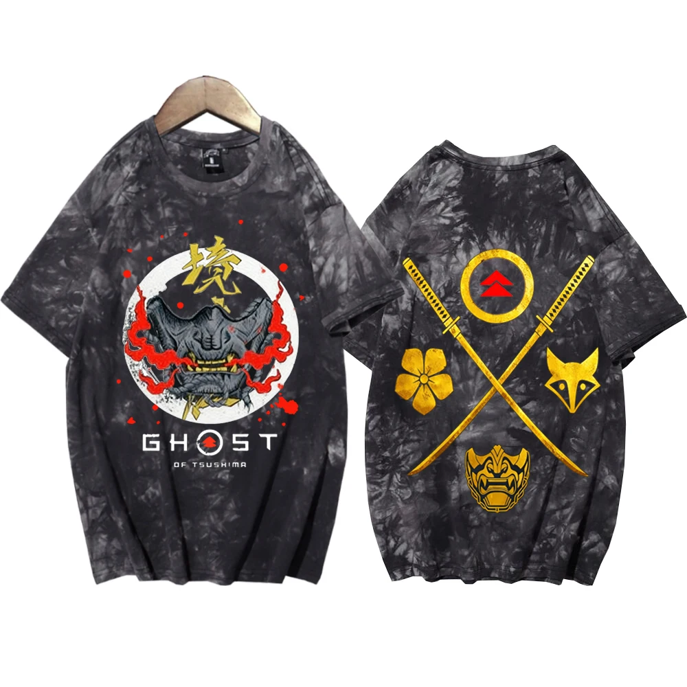 

Рубашка Ghost of Yotei Tie Dye для мужчин и женщин, футболка в стиле Харадзюку с коротким рукавом, подарок фанату