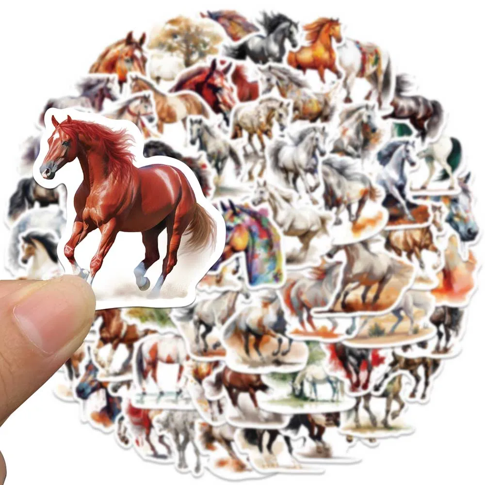 60pcs Aesthetic Cartoon Watercolor Animals Horses Stickers For Laptop Water Bottle Luggage Notebook Waterproof Graffiti Decals