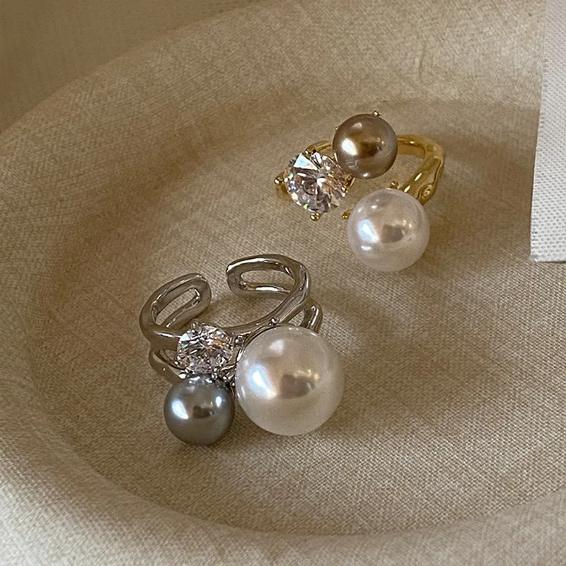 جديد كوريا الجنوبية رائعة افتتاح اللؤلؤ حلقة حلوة أنيقة أزياء بسيطة خاتم المرأة المجوهرات