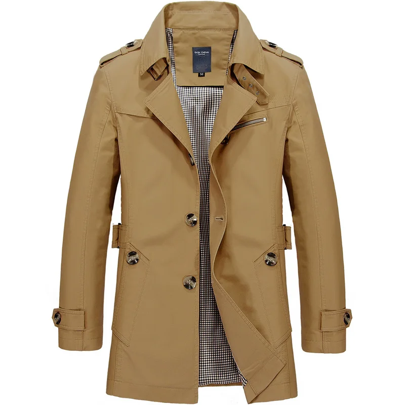 Jaqueta masculina de lapela de algodão puro, trench coat monocromático extragrande, slim fit, comprimento médio, esportiva, moda casual, primavera, outono