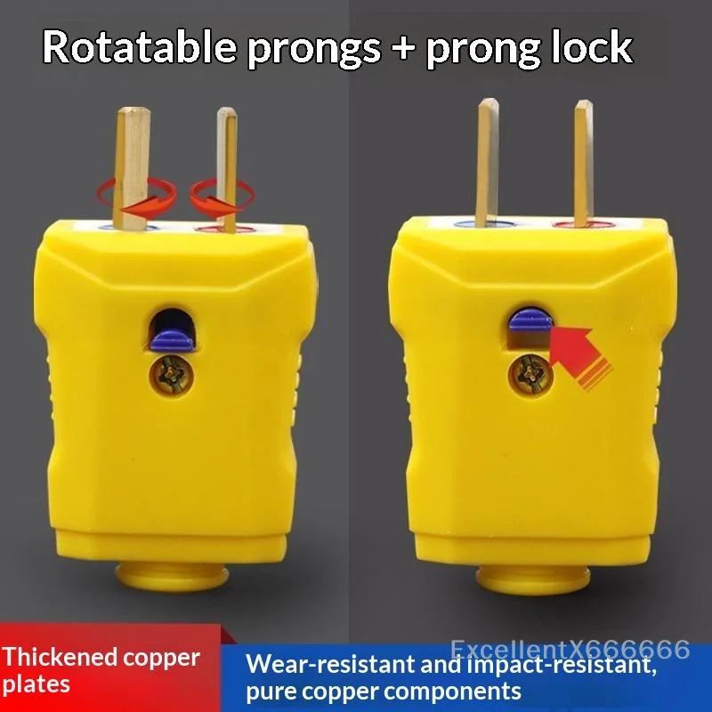Heavy-Duty Yellow 2-Prong Electric Plug Flame Retardant Drop Resistant for RV Camping Temporary Power Connection