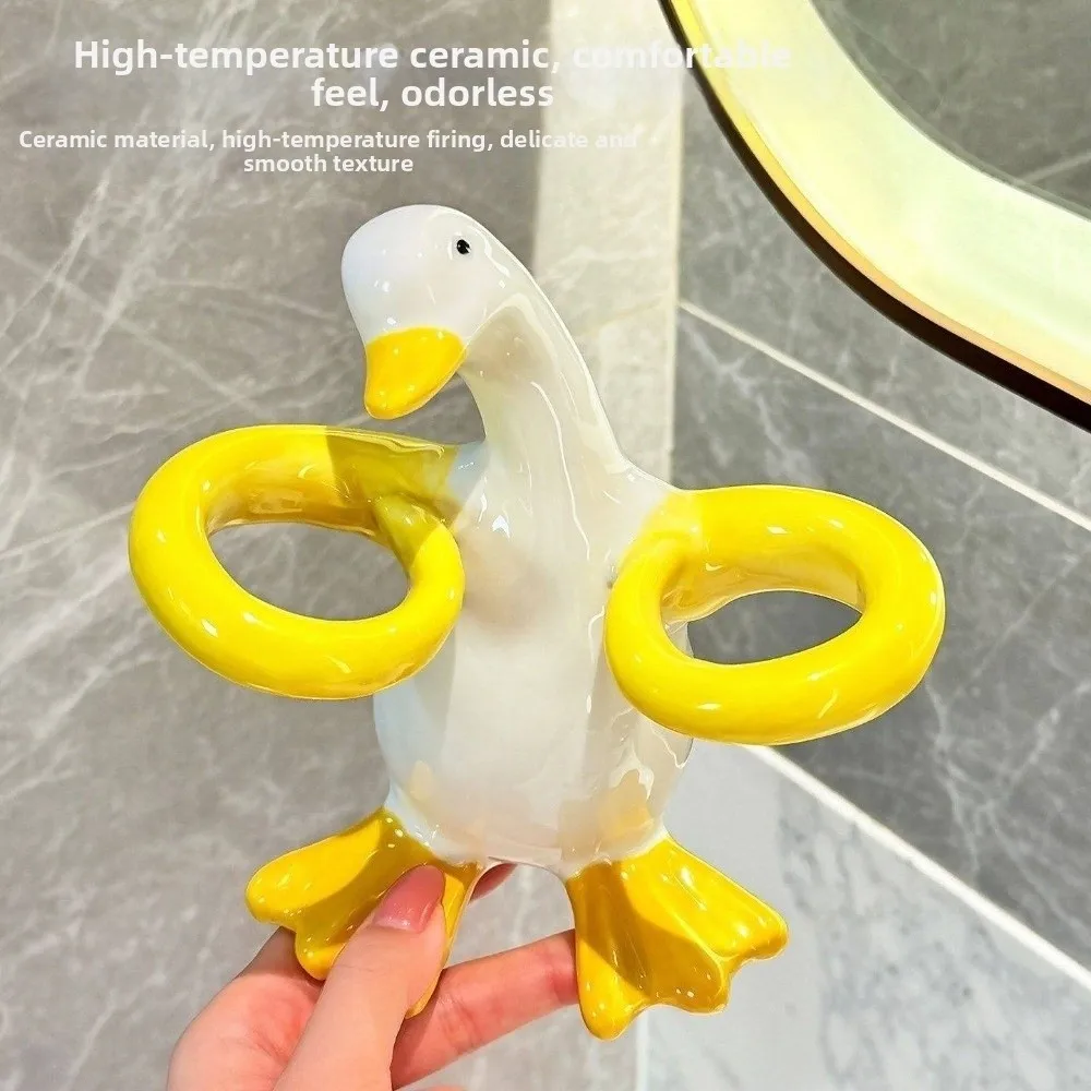 Duck-Shaped Electric Toothbrush Holder 2 Slot Ceramic Toothpaste Toothbrush Rack Waterproof Portable Makeup Brush Shelf Gift