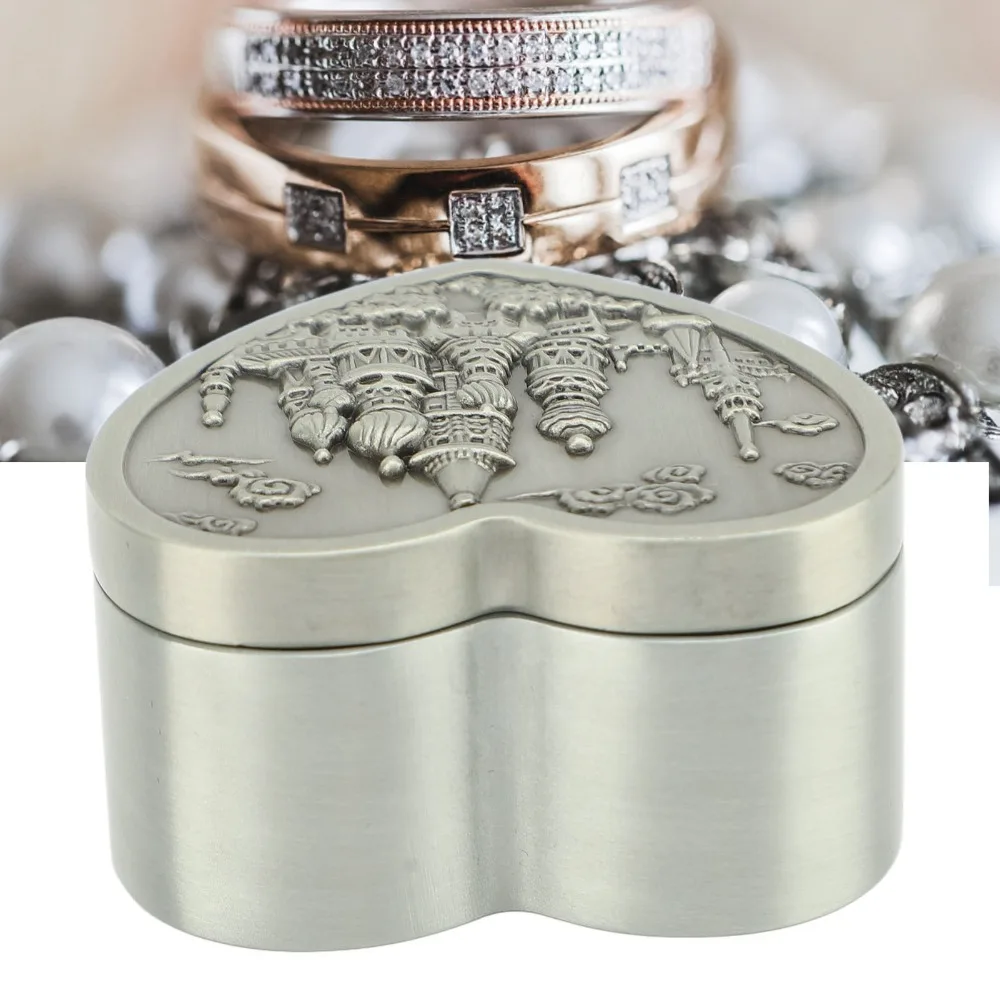2pcs Velvet Interior Heart Shaped Jewelry Box Alloy Emboss Storage Organizer Small Antique Trinket Organizer Case