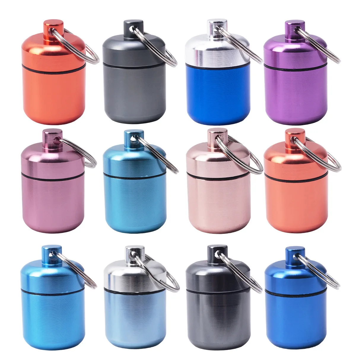 200pcs Mini Portable Aluminium Pill Case Keychain Outdoor Pocket Pill Box Container Carry Bottle Case Earplugs Key Ring Boxes