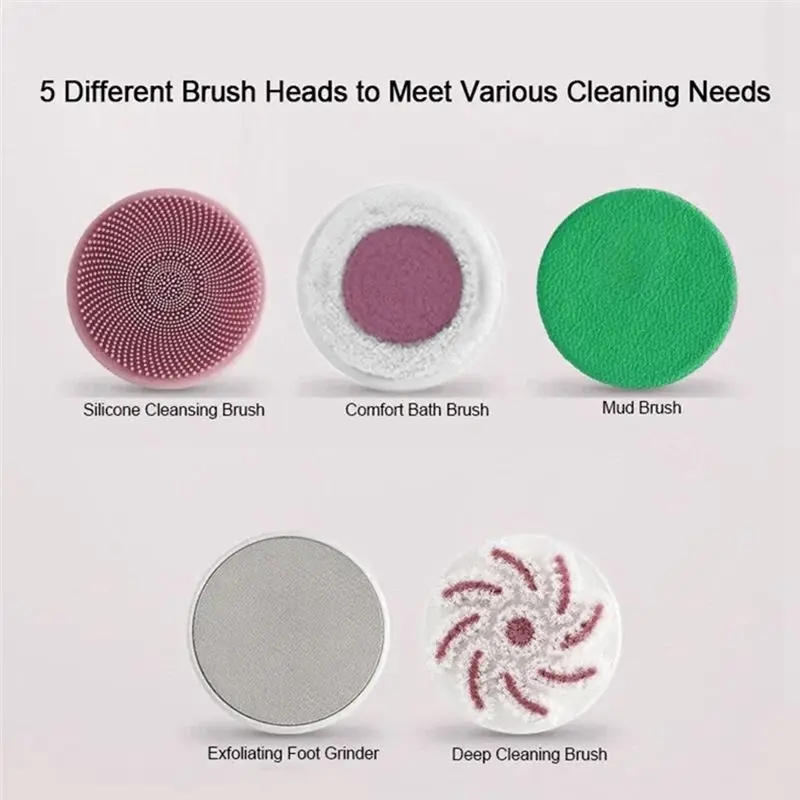 5-In-1 Rechargeable Electric Shower Brush Set - Long Handle Silicone Back Scrubber For Bath, Body Cleaning & Massage-A77G