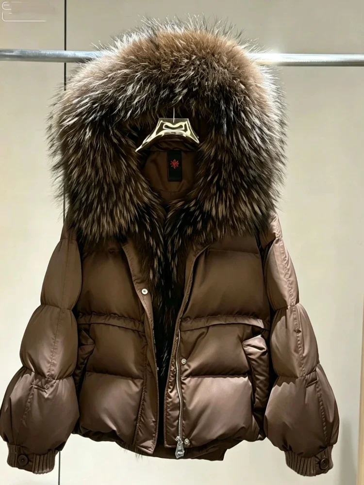 Women's Winter Short Coat with Fur Collar Oversized Goose Down Jacket Quilted Thermal Ultra Warm Urban Style for Everyday Jacket
