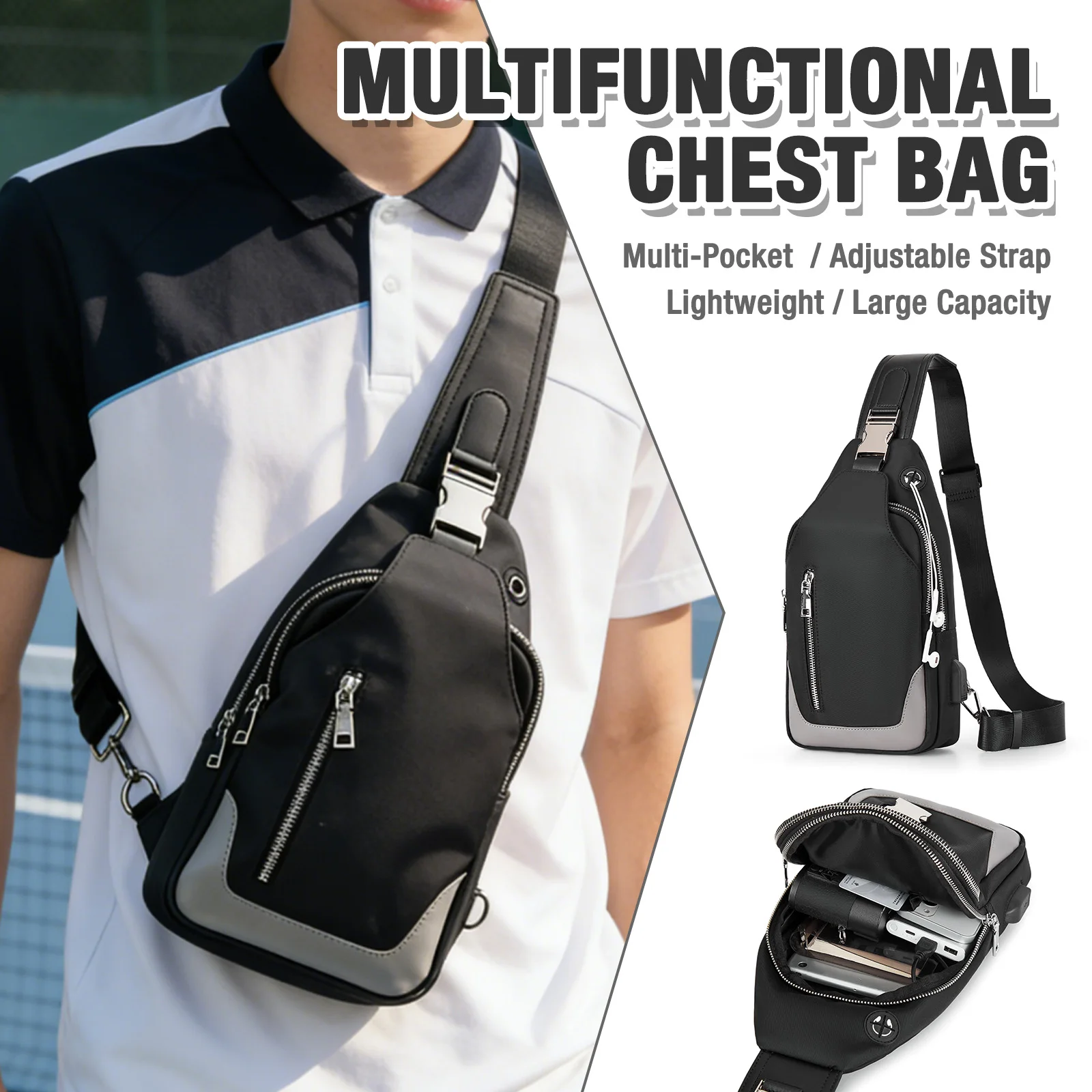 

Men's Bag Crossbody Bag, Chest Bag, Multiple Compartments Casual Style Shoulder Bag for Men, Ideal for Daily Use, Men's Gifts