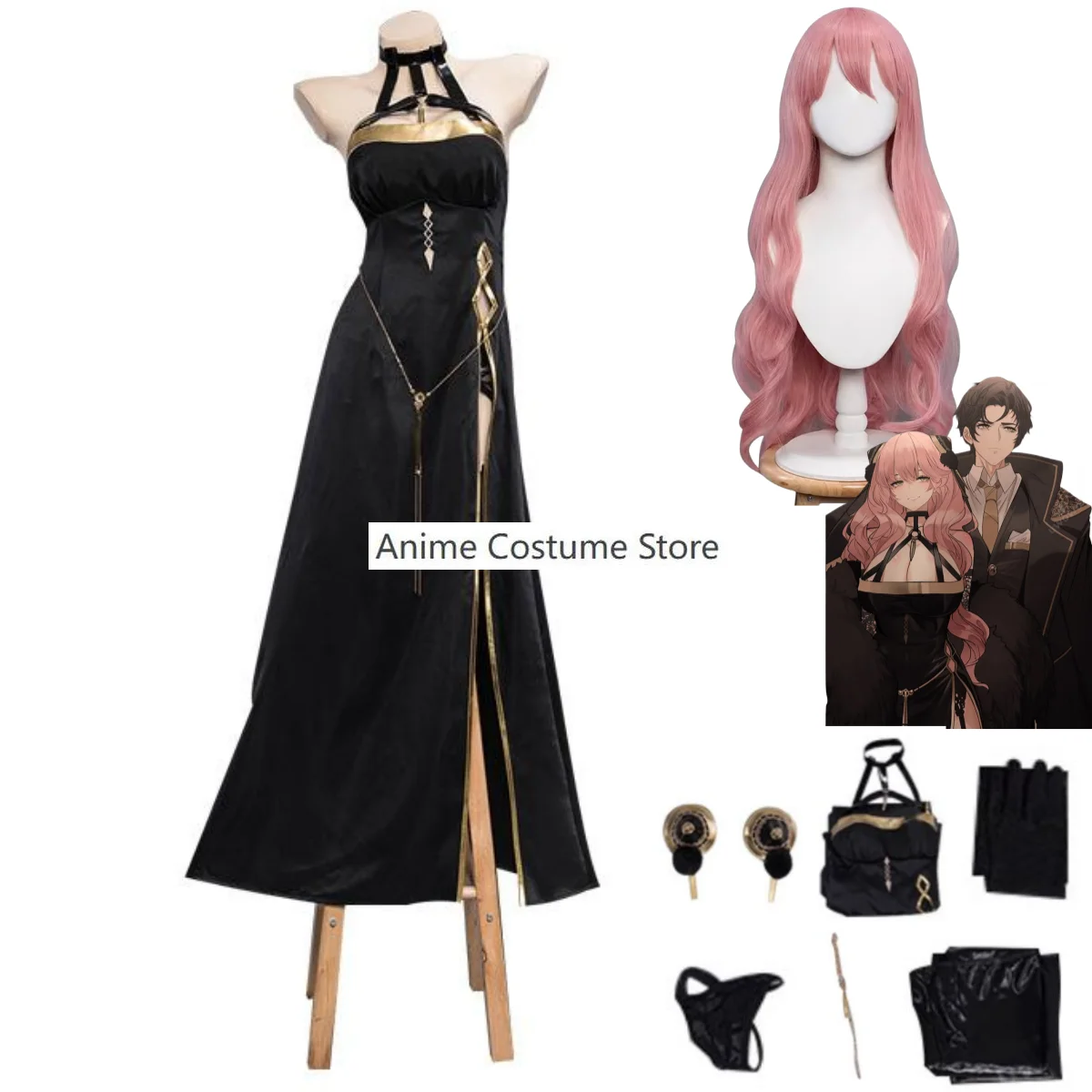 

Anime SPY×FAMILY Anya Forger Cosplay Costume Wig Adult Black Evening Dress Long Skirt Woman Sexy Carnival Halloween Suit