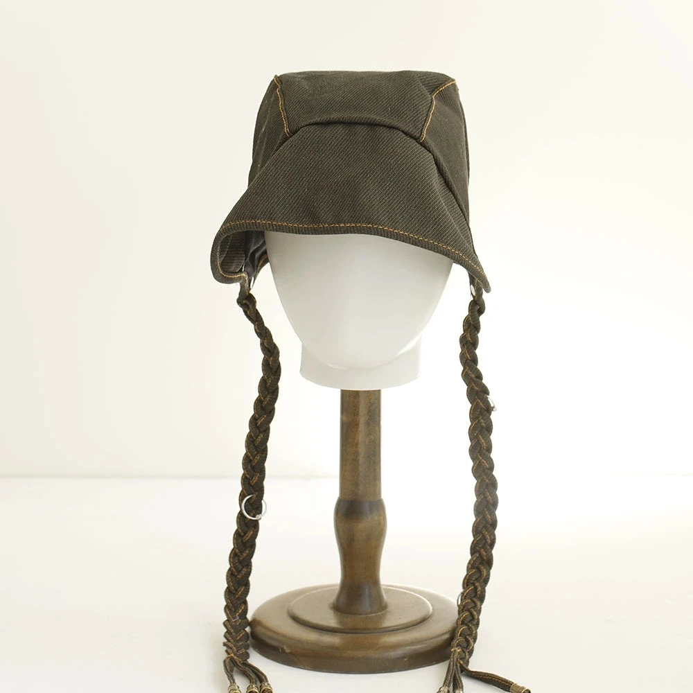 Vintage Personality Fisherman Hat with Braid Fashion Canvas Bucket Hat Retro Sun Cap with Strap