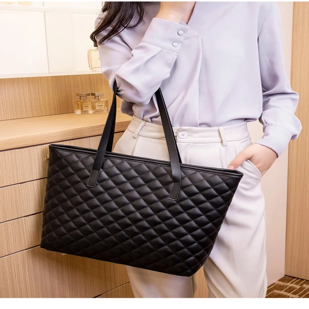 PU Tote Bag Casual Zipper Large Capacity Ladies Handbags Mommy Bag Women