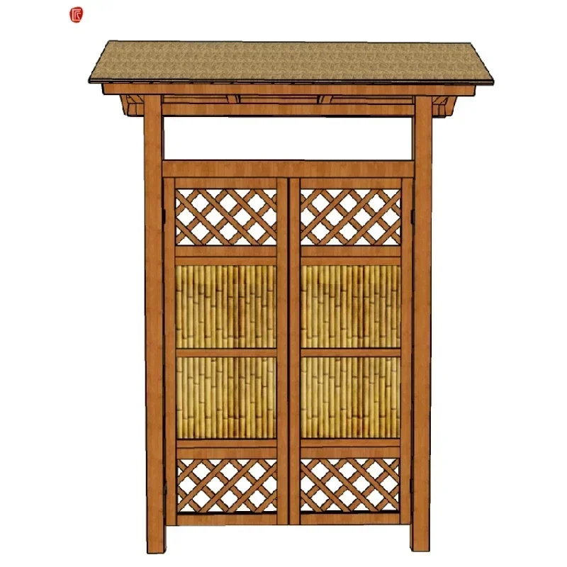 Antique teak courtyard door roof simulation thatch outdoor villa landscaping door