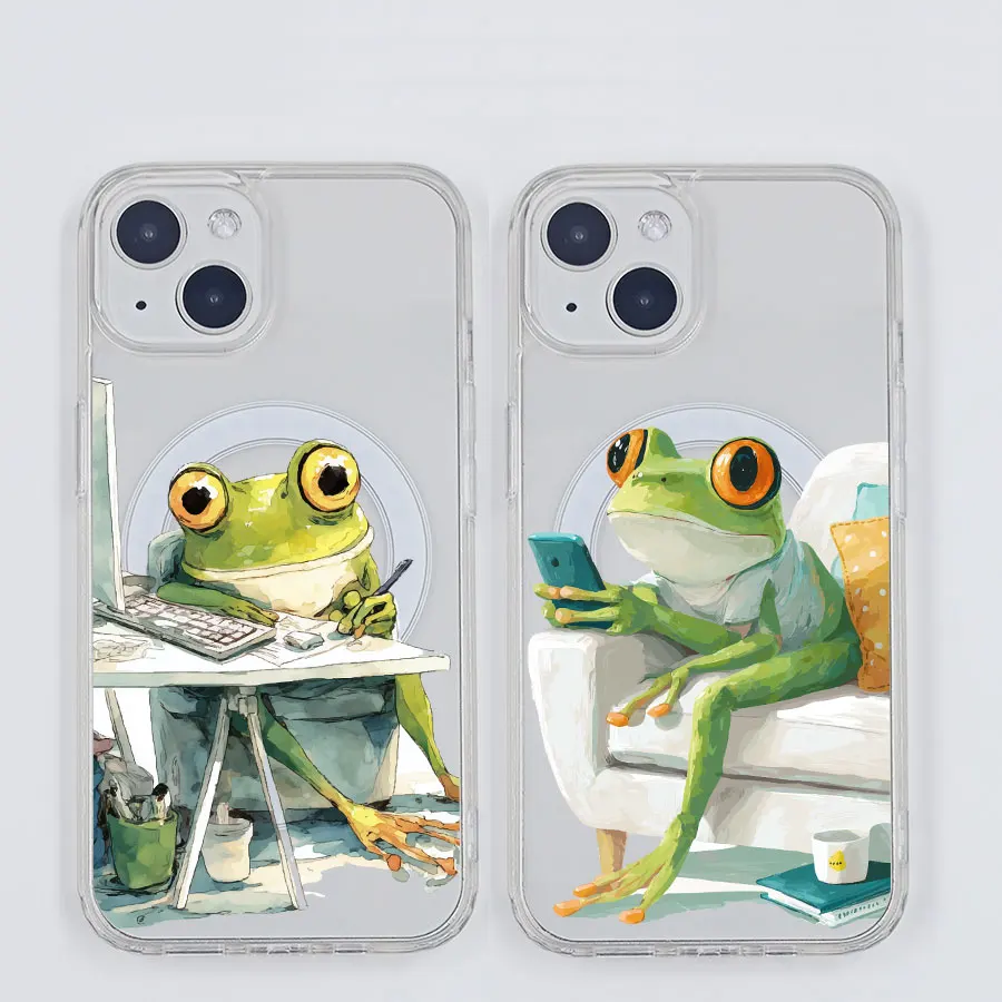 Para Samsung Galaxy A56 A36 A16 A15 A35 A54 A55 S25 S24 S23 Ultra funda Magsafe magnética transparente trabajo duro rana divertida perezosa
