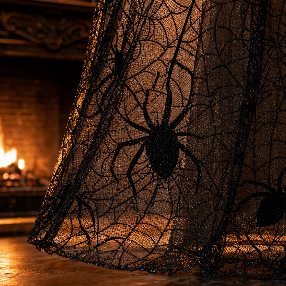 Witch Cosplay Lightweight Halloween Hooded Cape Black Semi-transparent Spider Web Mesh Cardigan Bat Creative Long Cloak Event