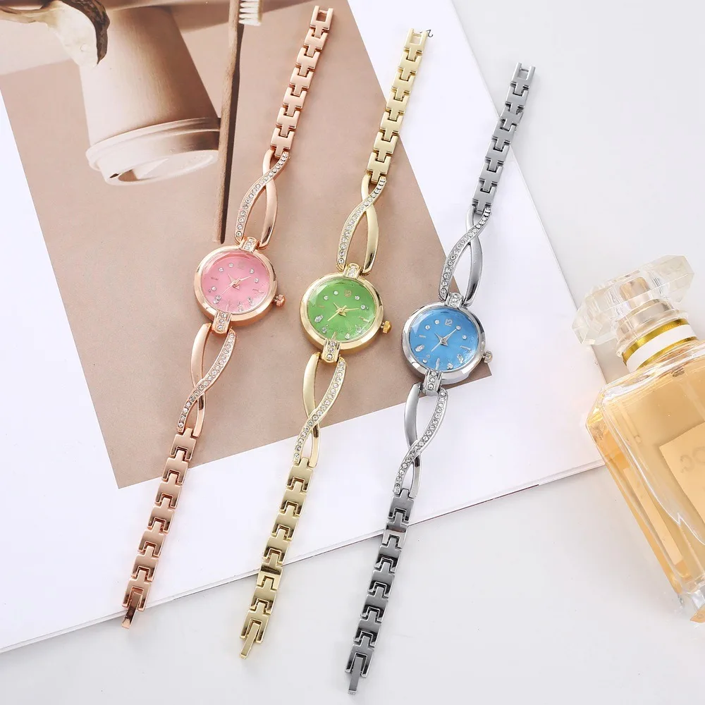 1 قطعة/2 قطعة مجموعة ساعات نسائية فاخرة حزام فضي السيدات كوارتز ساعة اليد سوار معدني للسيدات طقم مجوهرات ساعة هدية #5