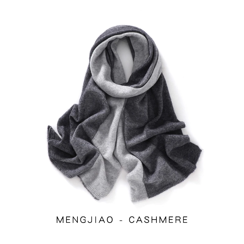 DjzDsm Autumn Winter Knitted Scarf 100% Pure Cashmere Women's Tri-Color Warm Shoulder Wrap Scarf