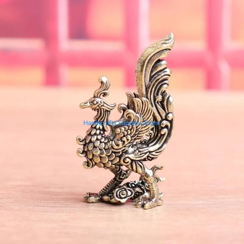 R1WA Cultural Brasses Phoenixes Symbol Figurine Spreading Wing Antique Chinese Mythologies Bird Ornament Good Fortunes Decors