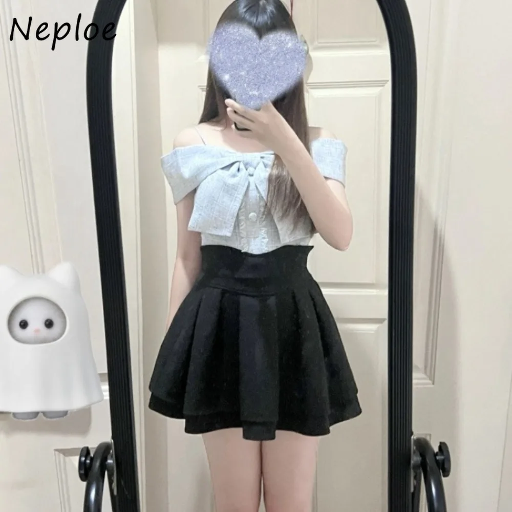 

Neploe Fresh Sweet Wave A-line Faldas High Waist Slim Shorts Mujer Faldas Japan All-match Irregular Ball Gown French Skirts