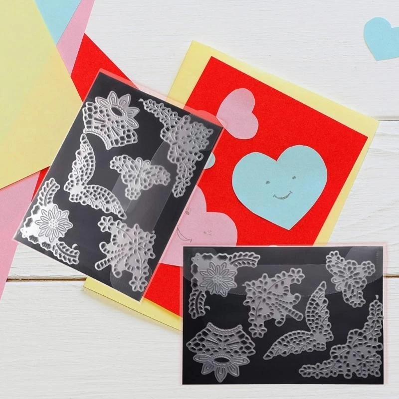 090F 10pcs Clear PVC Pockets, Die Cuts Sellos almacenamiento Conjunto bolsillos almacenamiento