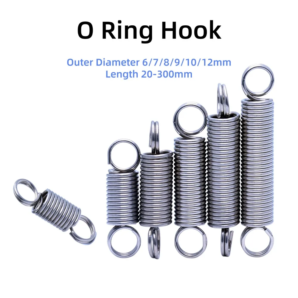 1mm Wire 304 Stainless Steel Extension Tension Springs, O-Ring Hook Pullback Expansion Springs, OD 6-12mm, Length 20-300mm