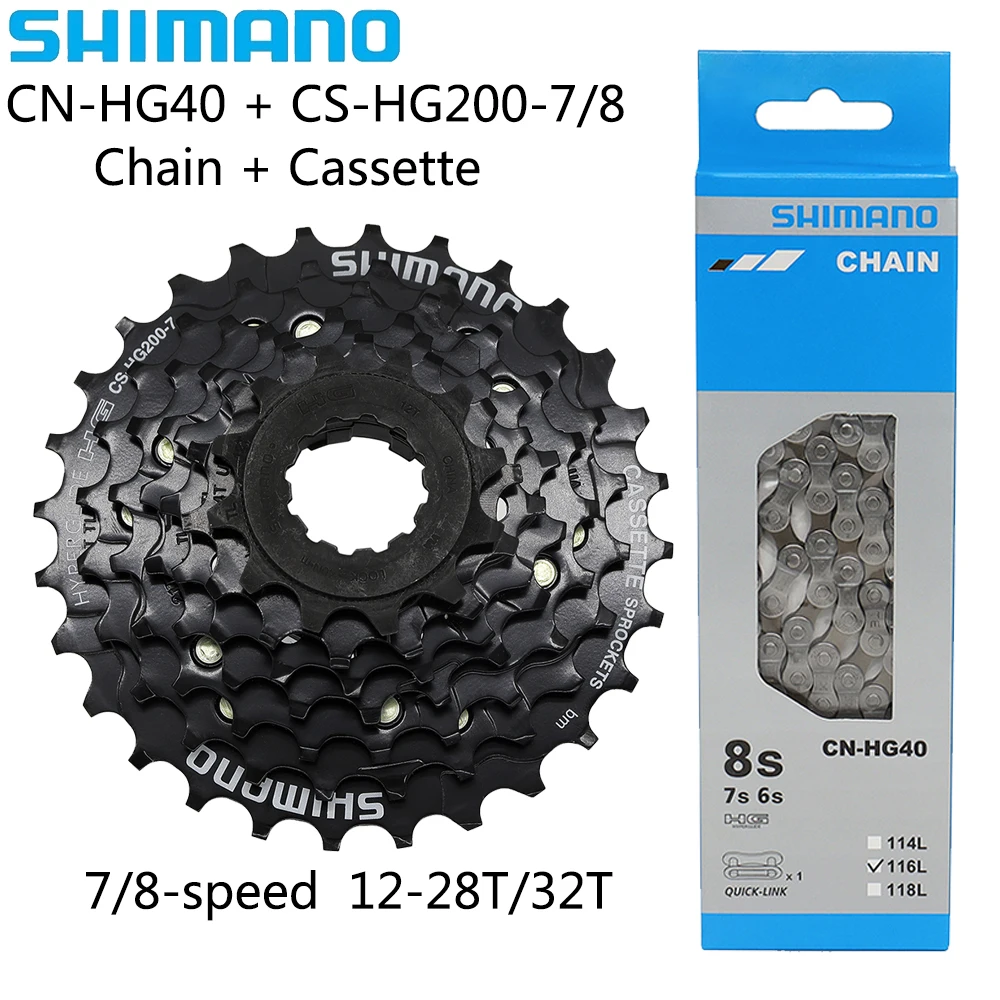 SHIMANO CN-HG40 6/7/8 Speed MTB Bike Chain CS-HG200-7/8 12-28T 12-32T Black Cassette Original Bicycle Parts