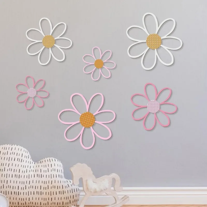 7Pcs Flower Wall Decoration Wooden Flower Cutout Rustic Flower Wall Art Ornament For Home Farmhouse Living Room Bedroom
