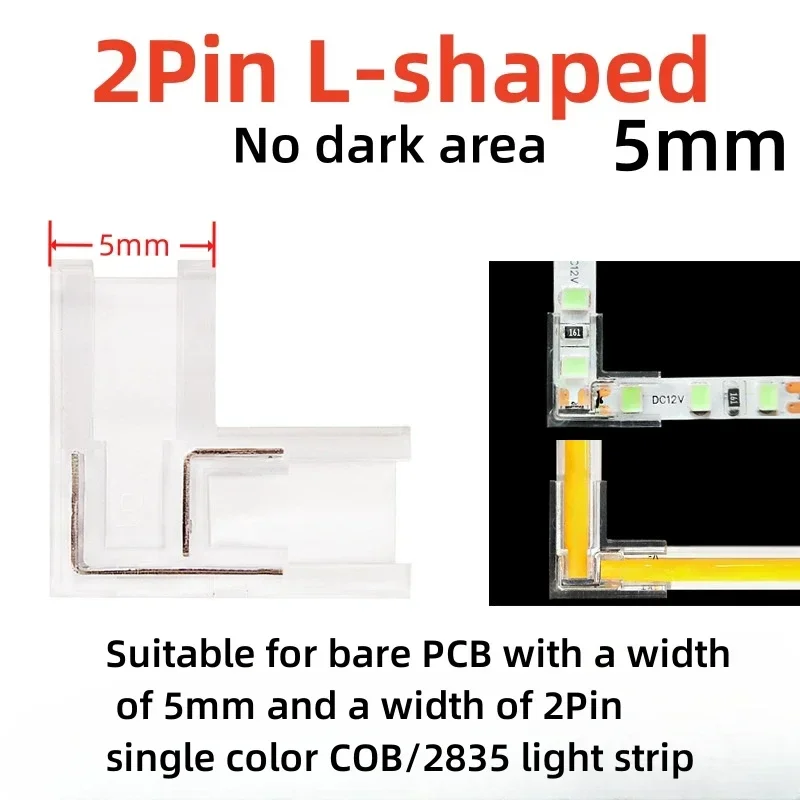 2Pin 5/8/10mm SMD Cob H/L-Shape Connector Led Strip Solderless Corner Easy Connect Universal Connectors for COB RGB Strip Lights