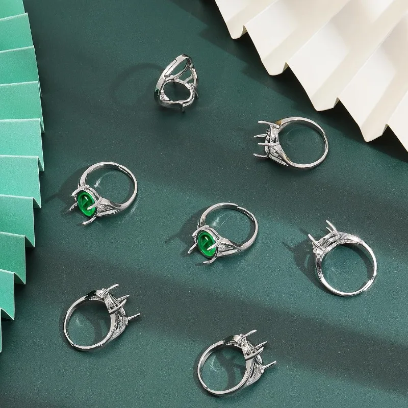 10 шт., Платиновое кольцо с 4 зажимами, пустое регулируемое латунное кольцо для пальцев, компоненты зубчатого кольца для овальных камней 11 мм, кабошон