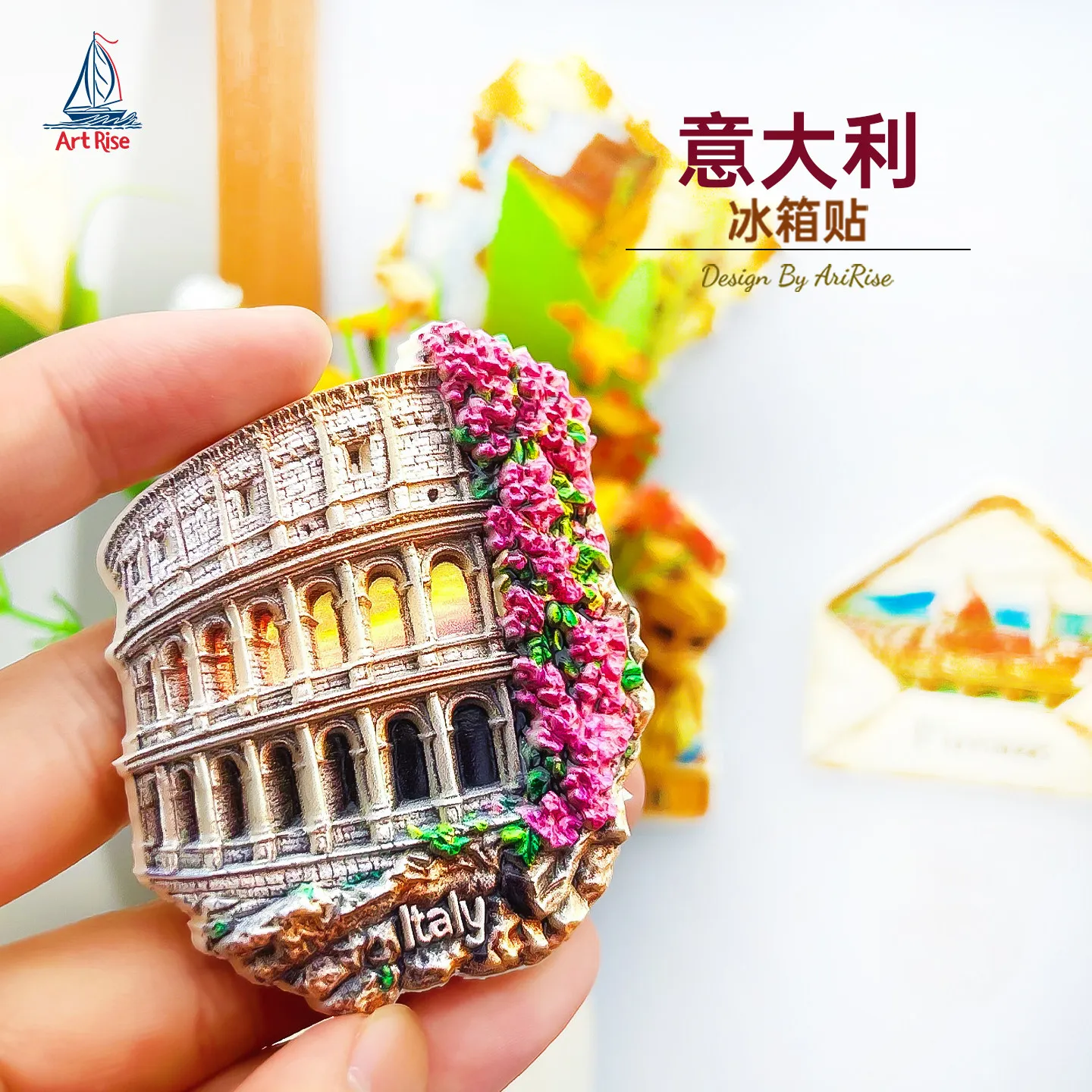 Colosseum Of Rome, Italy, Flower Refrigerator Magnet, 3D Magnetic Sticker, Travel Souvenir, Gift, Home Decoration Sticker