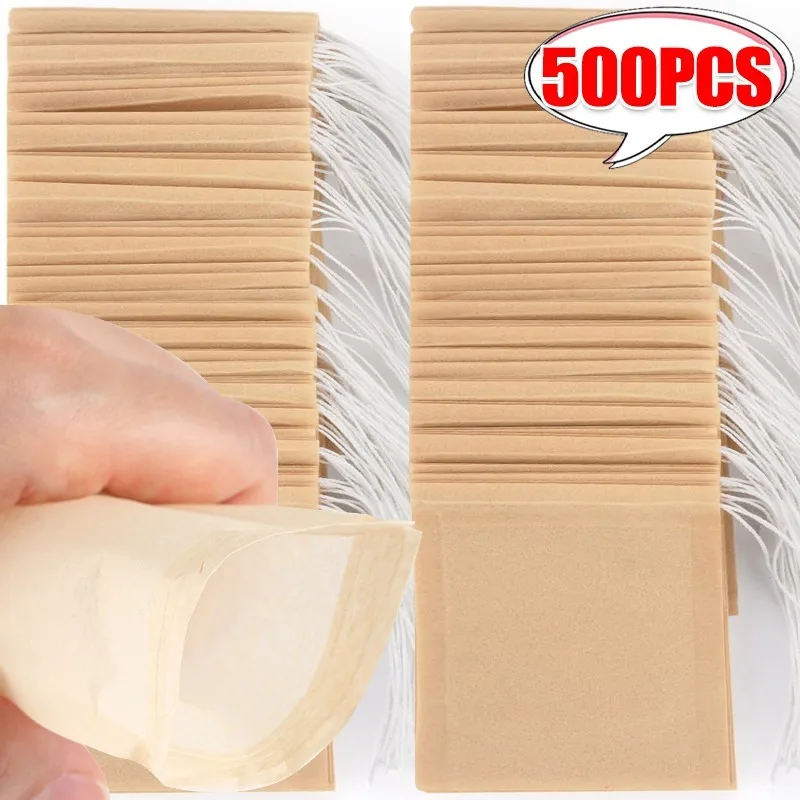 100/500x Cloth Tea Bags with Drawstring Disposable Empty  Filter Bags for Kitchen Coffee Bean Leaf Tea Powder Herbal Medicine