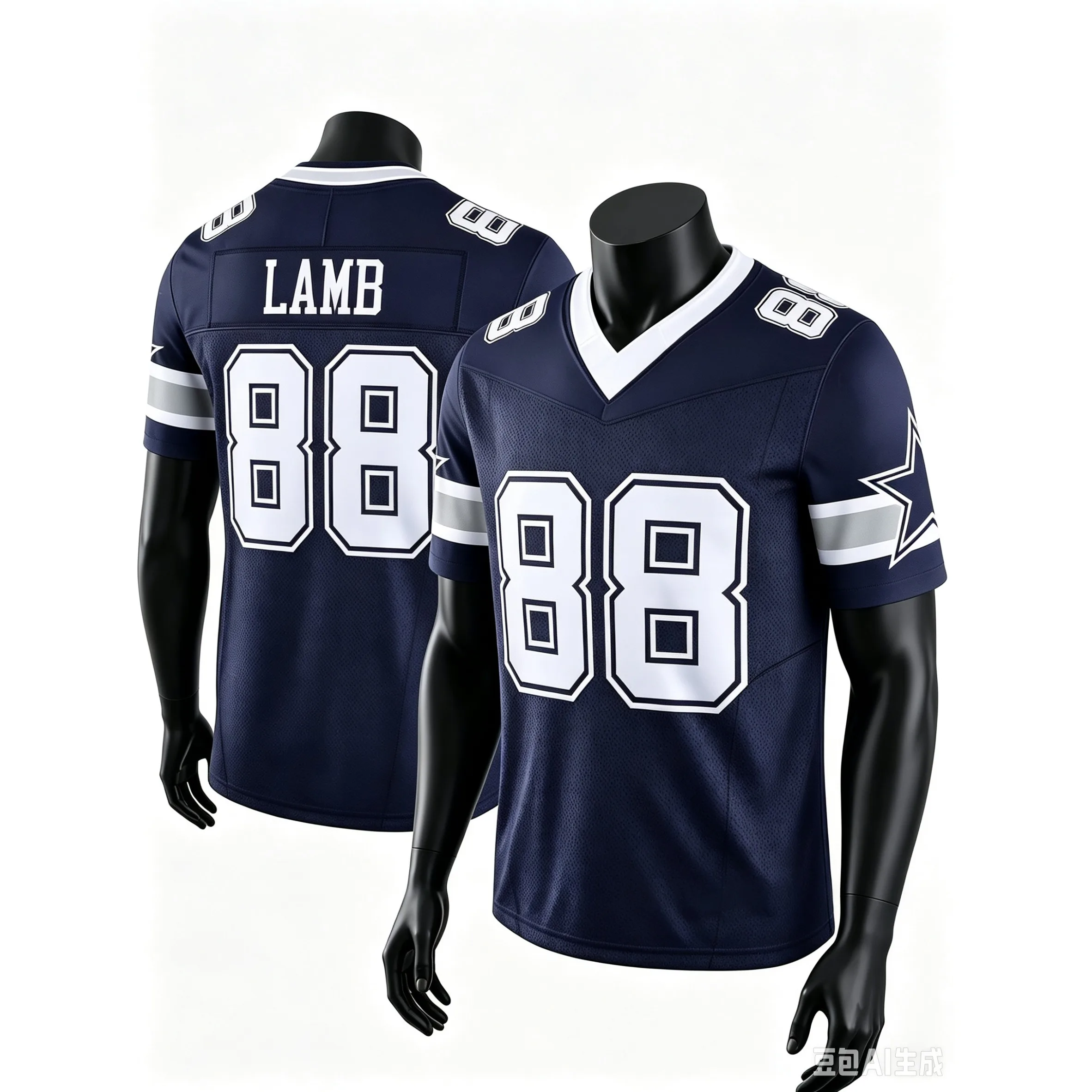 Männer Dallas # 88 CeeDee Lamb Navy Heimtrikot mit Name und Nummer, V-Ausschnitt, Kurzarm, atmungsaktiv, für Fans, Sport, Alltag, Familienoutfit. – Detail 12