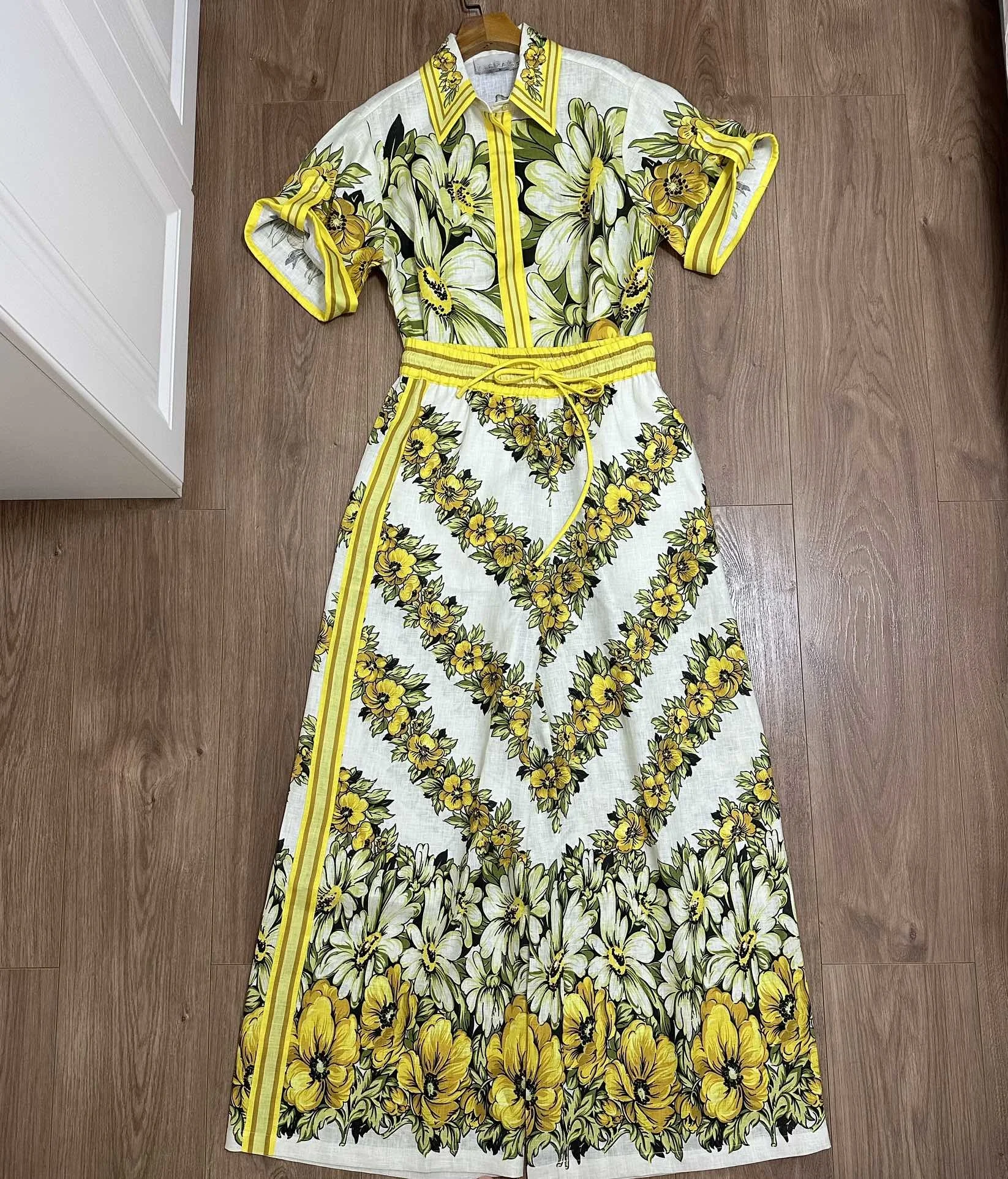 Camisa con estampado Floral de gran tamaño para mujer, pantalón de cintura alta, gitela