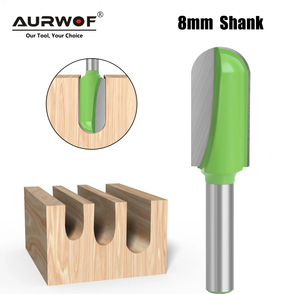 AURWOF 8mm Shank Deep Round Nose Router Bit Core Box Cutter 1/4 To 1/2 Inch Radius Woodworking Grooving Milling C08044