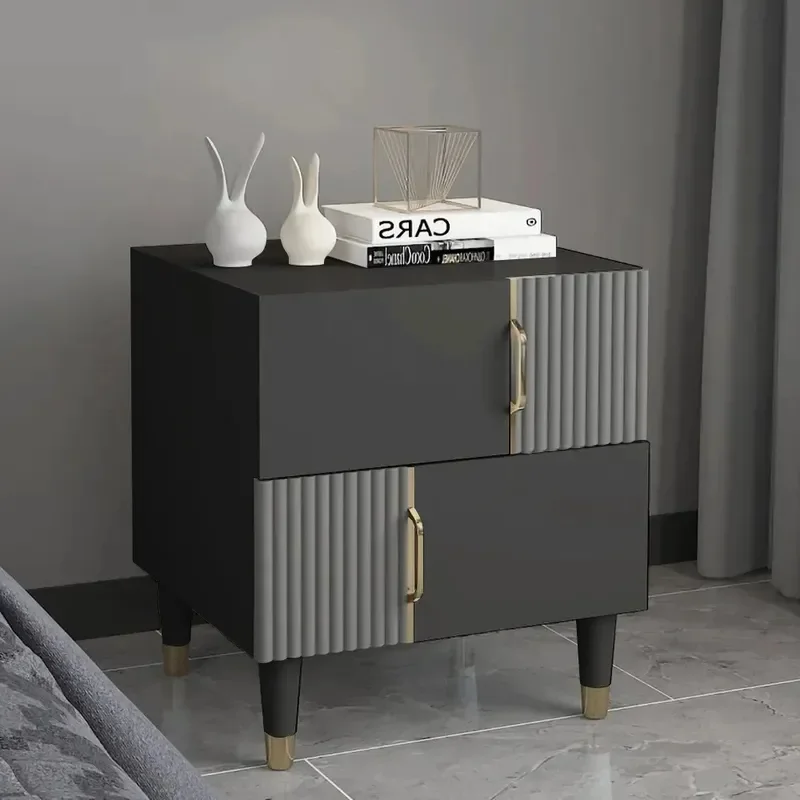 for Modern Black and Gray Wooden Bedside Table with Two Drawers Factory Custom Bedroom Furniture Nightstand