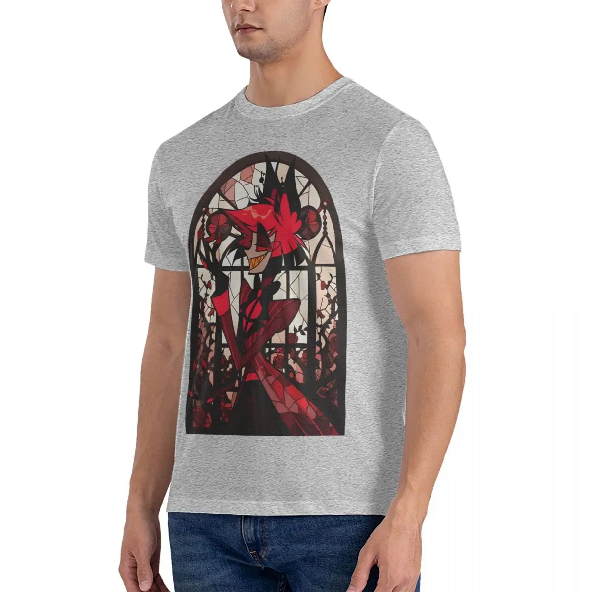 Men Stained Glass Alastor T Shirt Hazbins Hotels Cotton Clothing Crazy Short Sleeve Crew Neck Tees Classic T-Shirts