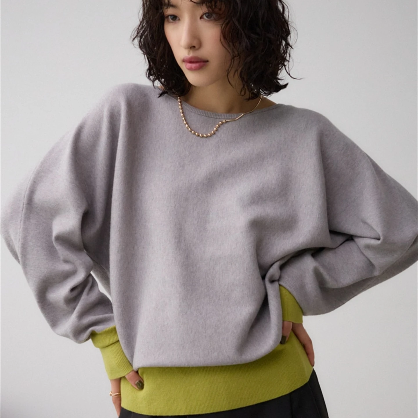 

M0USSY Loose Knitted Sweater round Ne Overhead Color Blo Autumn Winter Warm Long Sve Faion Commute Sle Women's Top