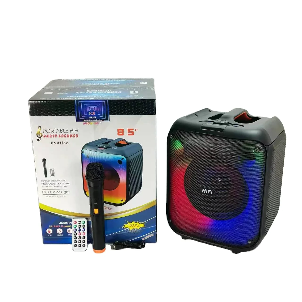 Factory Wholesale RX-8184A Handheld 8-inch Wireless Blue Tooth Speaker, Outdoor Portable, 20W Hhigh-Power Subwoofer Hot Selling