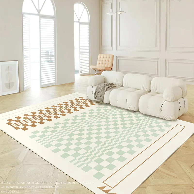 Nordic Green Grid Carpets for Living Room Luxury Children Play Mat Lounge Soft Carpet Modern Rug Bedroom Decoration Home Mat