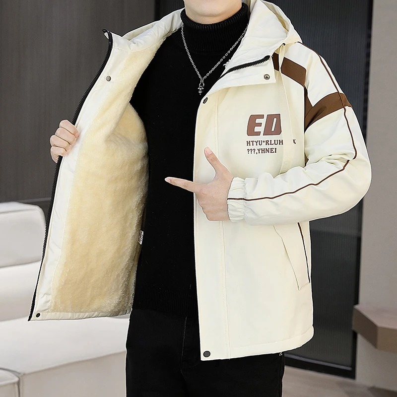 

Мужская утепленная куртка на флисовой подкладке с капюшоном для осени и зимы, повседневная ветровка, молодежная хлопковая верхняя одежда на молнии