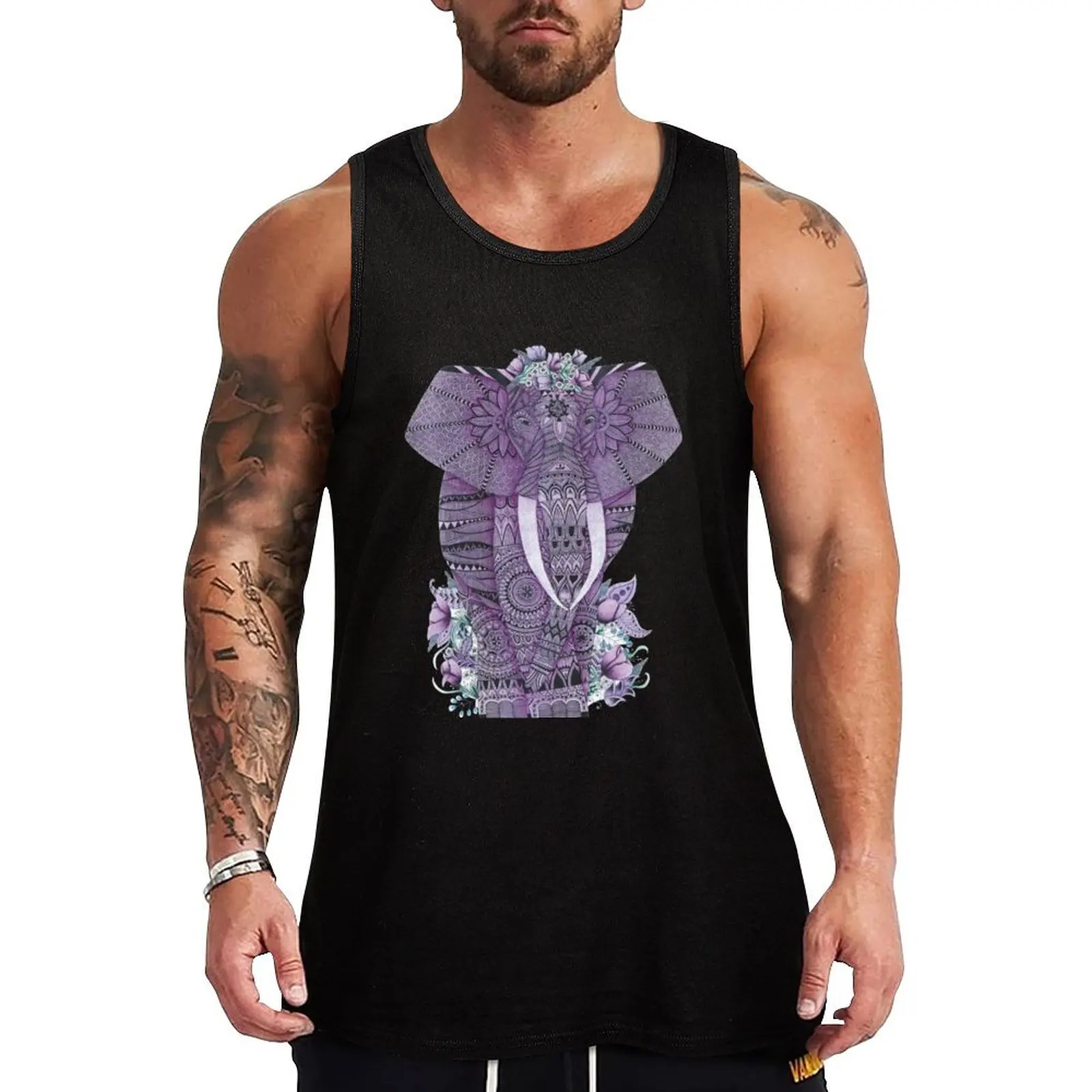 Purple Elephant Zentangle Art Tank Top Men's t-shirt Muscle fit sleeveless